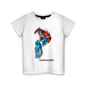 Детская футболка хлопок с принтом Оптимус Прайм , 100% хлопок | круглый вырез горловины, полуприлегающий силуэт, длина до линии бедер | Тематика изображения на принте: autobot | robot | transformers | автобот | кибертрон | оптимус | прайм | робот