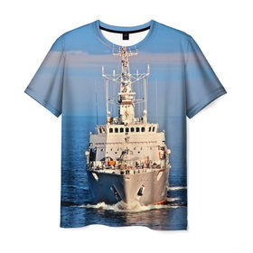 Мужская футболка 3D с принтом Тральщик , 100% полиэфир | прямой крой, круглый вырез горловины, длина до линии бедер | Тематика изображения на принте: балтийское море | корабль | судно | флот