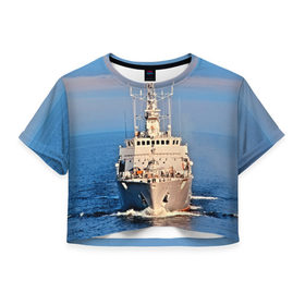 Женская футболка 3D укороченная с принтом Тральщик , 100% полиэстер | круглая горловина, длина футболки до линии талии, рукава с отворотами | Тематика изображения на принте: балтийское море | корабль | судно | флот