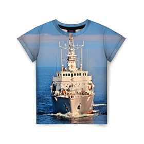 Детская футболка 3D с принтом Тральщик , 100% гипоаллергенный полиэфир | прямой крой, круглый вырез горловины, длина до линии бедер, чуть спущенное плечо, ткань немного тянется | балтийское море | корабль | судно | флот