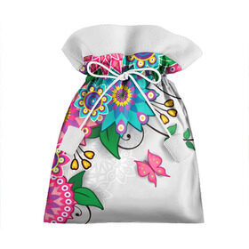 Подарочный 3D мешок с принтом Розовая бабочка , 100% полиэстер | Размер: 29*39 см | лепестки | листья | орнамент | сад | узор | цветочки | цветы. бабочка