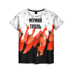 Женская футболка 3D с принтом Мумий Тролль , 100% полиэфир ( синтетическое хлопкоподобное полотно) | прямой крой, круглый вырез горловины, длина до линии бедер | Тематика изображения на принте: илья лагутенко | мумий тролль | русский рок.