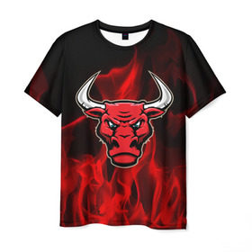 Мужская футболка 3D с принтом Angry bull , 100% полиэфир | прямой крой, круглый вырез горловины, длина до линии бедер | 3d | angry bull | in fire | бык | в огне | дым | животные | мощь | огненный | огонь | пламя | пожар | сила | стихия
