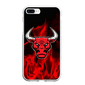 Чехол для iPhone 7Plus/8 Plus матовый с принтом Angry bull , Силикон | Область печати: задняя сторона чехла, без боковых панелей | 3d | angry bull | in fire | бык | в огне | дым | животные | мощь | огненный | огонь | пламя | пожар | сила | стихия