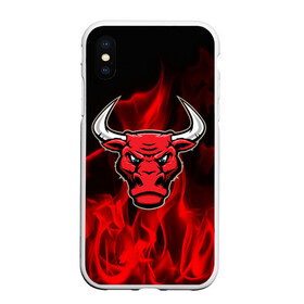 Чехол для iPhone XS Max матовый с принтом Angry bull , Силикон | Область печати: задняя сторона чехла, без боковых панелей | Тематика изображения на принте: 3d | angry bull | in fire | бык | в огне | дым | животные | мощь | огненный | огонь | пламя | пожар | сила | стихия