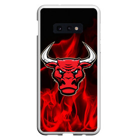 Чехол для Samsung S10E с принтом Angry bull , Силикон | Область печати: задняя сторона чехла, без боковых панелей | Тематика изображения на принте: 3d | angry bull | in fire | бык | в огне | дым | животные | мощь | огненный | огонь | пламя | пожар | сила | стихия