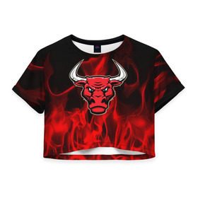 Женская футболка 3D укороченная с принтом Angry bull , 100% полиэстер | круглая горловина, длина футболки до линии талии, рукава с отворотами | 3d | angry bull | in fire | бык | в огне | дым | животные | мощь | огненный | огонь | пламя | пожар | сила | стихия