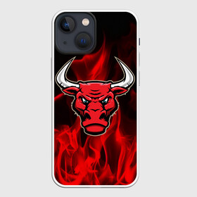 Чехол для iPhone 13 mini с принтом Angry bull ,  |  | Тематика изображения на принте: 3d | angry bull | in fire | бык | в огне | дым | животные | мощь | огненный | огонь | пламя | пожар | сила | стихия