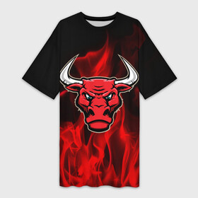 Платье-футболка 3D с принтом Angry bull ,  |  | 3d | angry bull | in fire | бык | в огне | дым | животные | мощь | огненный | огонь | пламя | пожар | сила | стихия