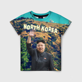 Детская футболка 3D с принтом NORTH KOREA , 100% гипоаллергенный полиэфир | прямой крой, круглый вырез горловины, длина до линии бедер, чуть спущенное плечо, ткань немного тянется | Тематика изображения на принте: hollywood | kim jong un | north korea | ким чен ын | северная корея