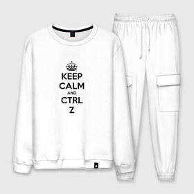 Мужской костюм хлопок с принтом Keep Calm And Ctrl + Z , 100% хлопок | на свитшоте круглая горловина, мягкая резинка по низу. Брюки заужены к низу, на них два вида карманов: два “обычных” по бокам и два объемных, с клапанами, расположенные ниже линии бедра. Брюки с мягкой трикотажной резинкой на поясе и по низу штанин. В поясе для дополнительного комфорта — широкие завязки | Тематика изображения на принте: ctrl + z | ctrl. z | keep calm | keep calm and | keep calm and ctrl z