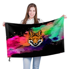 Флаг 3D с принтом Лиса , 100% полиэстер | плотность ткани — 95 г/м2, размер — 67 х 109 см. Принт наносится с одной стороны | 3d | color | pattern | абстракция | голова животного | животные | краска | лиса | лисица | цветные
