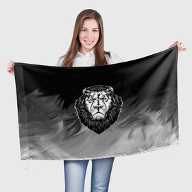 Флаг 3D с принтом Лев , 100% полиэстер | плотность ткани — 95 г/м2, размер — 67 х 109 см. Принт наносится с одной стороны | 3d | арт | голова животного | король | лев | природа | сила | царь