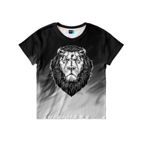 Детская футболка 3D с принтом Лев , 100% гипоаллергенный полиэфир | прямой крой, круглый вырез горловины, длина до линии бедер, чуть спущенное плечо, ткань немного тянется | 3d | арт | голова животного | король | лев | природа | сила | царь
