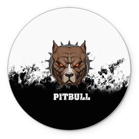 Коврик круглый с принтом Pitbull , резина и полиэстер | круглая форма, изображение наносится на всю лицевую часть | 3d | dog | pitbull | абстракция | животные | краска | собака | черно белый