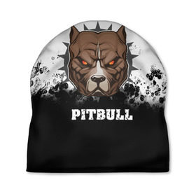 Шапка 3D с принтом Pitbull , 100% полиэстер | универсальный размер, печать по всей поверхности изделия | Тематика изображения на принте: 3d | dog | pitbull | абстракция | животные | краска | собака | черно белый