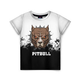 Детская футболка 3D с принтом Pitbull , 100% гипоаллергенный полиэфир | прямой крой, круглый вырез горловины, длина до линии бедер, чуть спущенное плечо, ткань немного тянется | 3d | dog | pitbull | абстракция | животные | краска | собака | черно белый
