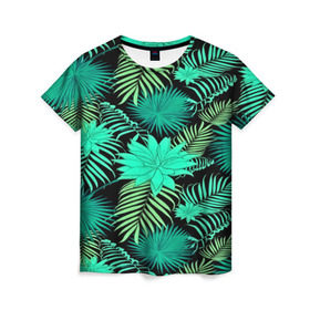 Женская футболка 3D с принтом Tropical pattern , 100% полиэфир ( синтетическое хлопкоподобное полотно) | прямой крой, круглый вырез горловины, длина до линии бедер | 3d | арт | лето | листья | пальмы | текстура | узор | цветы