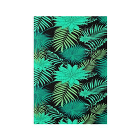 Обложка для паспорта матовая кожа с принтом Tropical pattern , натуральная матовая кожа | размер 19,3 х 13,7 см; прозрачные пластиковые крепления | 3d | арт | лето | листья | пальмы | текстура | узор | цветы