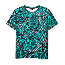 Мужская футболка 3D с принтом Aboriginal pattern , 100% полиэфир | прямой крой, круглый вырез горловины, длина до линии бедер | абстракции | арт | волны | узор | фигуры