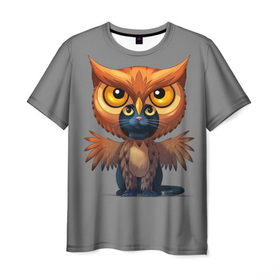 Мужская футболка 3D с принтом Совокот , 100% полиэфир | прямой крой, круглый вырез горловины, длина до линии бедер | cat | craft the world | owl | кот | кошка | птица | сова