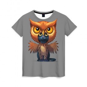 Женская футболка 3D с принтом Совокот , 100% полиэфир ( синтетическое хлопкоподобное полотно) | прямой крой, круглый вырез горловины, длина до линии бедер | cat | craft the world | owl | кот | кошка | птица | сова