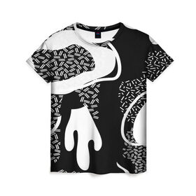 Женская футболка 3D с принтом Черно-белый узор , 100% полиэфир ( синтетическое хлопкоподобное полотно) | прямой крой, круглый вырез горловины, длина до линии бедер | abstraction | абстракция | геометрия | грани | линии | полигоны | сочетания | текстура | узоры | черно белый