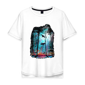 Мужская футболка хлопок Oversize с принтом Подводный мир (лес с акулами) , 100% хлопок | свободный крой, круглый ворот, “спинка” длиннее передней части | Тематика изображения на принте: пейзаж | сказочный