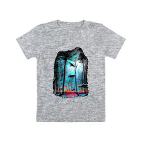 Детская футболка хлопок с принтом Подводный мир (лес с акулами) , 100% хлопок | круглый вырез горловины, полуприлегающий силуэт, длина до линии бедер | пейзаж | сказочный
