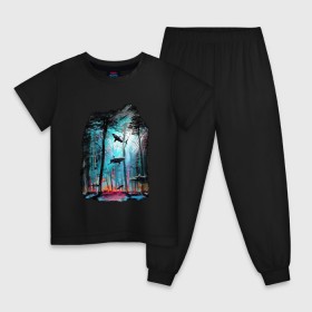 Детская пижама хлопок с принтом Подводный мир (лес с акулами) , 100% хлопок |  брюки и футболка прямого кроя, без карманов, на брюках мягкая резинка на поясе и по низу штанин
 | пейзаж | сказочный