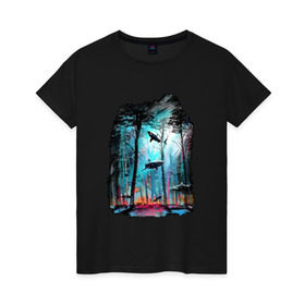 Женская футболка хлопок с принтом Подводный мир (лес с акулами) , 100% хлопок | прямой крой, круглый вырез горловины, длина до линии бедер, слегка спущенное плечо | пейзаж | сказочный