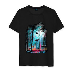 Мужская футболка хлопок с принтом Подводный мир (лес с акулами) , 100% хлопок | прямой крой, круглый вырез горловины, длина до линии бедер, слегка спущенное плечо. | Тематика изображения на принте: пейзаж | сказочный
