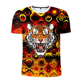 Мужская футболка 3D спортивная с принтом Тигр , 100% полиэстер с улучшенными характеристиками | приталенный силуэт, круглая горловина, широкие плечи, сужается к линии бедра | 3d | abstraction | tiger | абстракция | голова животного | клыки | котята | кошки | крик | полосатый | тигр