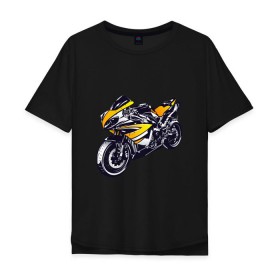 Мужская футболка хлопок Oversize с принтом Yamaha R1 , 100% хлопок | свободный крой, круглый ворот, “спинка” длиннее передней части | 3d | r1 | yamaha | арт | байк | краска | мотокросс | мотоцикл | прикольные | цветные