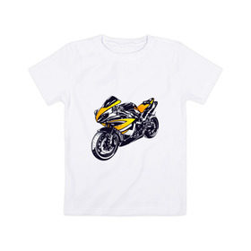 Детская футболка хлопок с принтом Yamaha R1 , 100% хлопок | круглый вырез горловины, полуприлегающий силуэт, длина до линии бедер | 3d | r1 | yamaha | арт | байк | краска | мотокросс | мотоцикл | прикольные | цветные
