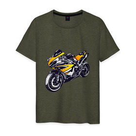 Мужская футболка хлопок с принтом Yamaha R1 , 100% хлопок | прямой крой, круглый вырез горловины, длина до линии бедер, слегка спущенное плечо. | 3d | r1 | yamaha | арт | байк | краска | мотокросс | мотоцикл | прикольные | цветные