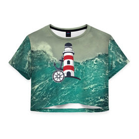 Женская футболка 3D укороченная с принтом Морской , 100% полиэстер | круглая горловина, длина футболки до линии талии, рукава с отворотами | 3d | blue | брызги | вмф | вода | военный | волны | исторический | капли | корабль | лето | море | моряк | океан | природа | фрегат | шторм