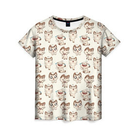 Женская футболка 3D с принтом Стикеры котик , 100% полиэфир ( синтетическое хлопкоподобное полотно) | прямой крой, круглый вырез горловины, длина до линии бедер | Тематика изображения на принте: vk | вк | вконтакте | кот | котик | стикеры