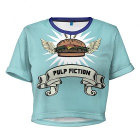 Женская футболка 3D укороченная с принтом Четвертьфунтовый чизбургер , 100% полиэстер | круглая горловина, длина футболки до линии талии, рукава с отворотами | big kahuna | pulp fiction | винсент вега | гамбургер | джулс виннфилд | криминальное чтиво