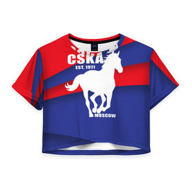 Женская футболка 3D укороченная с принтом CSKA est. 1911 , 100% полиэстер | круглая горловина, длина футболки до линии талии, рукава с отворотами | армейцы | болельщик | кони | красно синие | фанат | футбол | футболист | цска