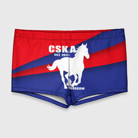 Мужские купальные плавки 3D с принтом CSKA est. 1911 , Полиэстер 85%, Спандекс 15% |  | армейцы | болельщик | кони | красно синие | фанат | футбол | футболист | цска