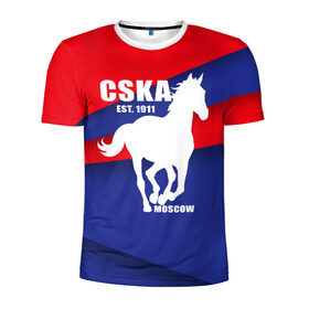 Мужская футболка 3D спортивная с принтом CSKA est. 1911 , 100% полиэстер с улучшенными характеристиками | приталенный силуэт, круглая горловина, широкие плечи, сужается к линии бедра | армейцы | болельщик | кони | красно синие | фанат | футбол | футболист | цска