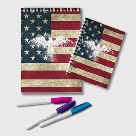 Блокнот с принтом Флаг США с белым орлом , 100% бумага | 48 листов, плотность листов — 60 г/м2, плотность картонной обложки — 250 г/м2. Листы скреплены удобной пружинной спиралью. Цвет линий — светло-серый
 | usa | америка | американец | америки | звездно полосатый | необычный | нью йорк | орел | соединенные | сша | флаг | штаты | янки