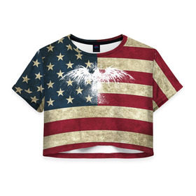 Женская футболка 3D укороченная с принтом Флаг США с белым орлом , 100% полиэстер | круглая горловина, длина футболки до линии талии, рукава с отворотами | usa | америка | американец | америки | звездно полосатый | необычный | нью йорк | орел | соединенные | сша | флаг | штаты | янки