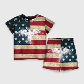 Детский костюм с шортами 3D с принтом Флаг США с белым орлом ,  |  | usa | америка | американец | америки | звездно полосатый | необычный | нью йорк | орел | соединенные | сша | флаг | штаты | янки