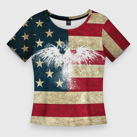 Женская футболка 3D Slim с принтом Флаг США с белым орлом ,  |  | usa | америка | американец | америки | звездно полосатый | необычный | нью йорк | орел | соединенные | сша | флаг | штаты | янки