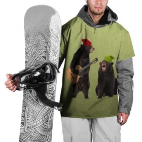 Накидка на куртку 3D с принтом 2 медведя и гитара , 100% полиэстер |  | животные | музыка
