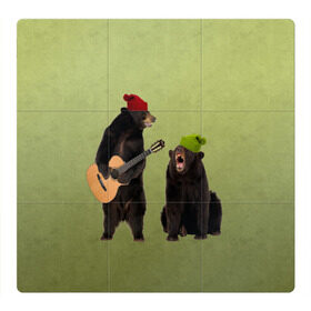 Магнитный плакат 3Х3 с принтом 2 медведя и гитара , Полимерный материал с магнитным слоем | 9 деталей размером 9*9 см | Тематика изображения на принте: животные | музыка