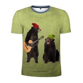 Мужская футболка 3D спортивная с принтом 2 медведя и гитара , 100% полиэстер с улучшенными характеристиками | приталенный силуэт, круглая горловина, широкие плечи, сужается к линии бедра | Тематика изображения на принте: животные | музыка