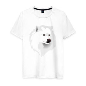 Мужская футболка хлопок с принтом Самоед , 100% хлопок | прямой крой, круглый вырез горловины, длина до линии бедер, слегка спущенное плечо. | ездовая собака | ес | лайка | самоедская собака